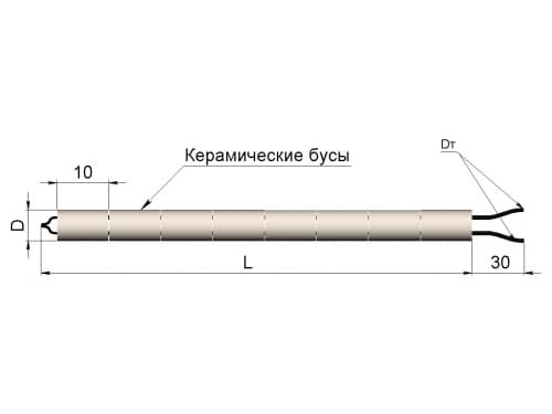 чертеж термопары (преобразователя термоэлектрического) 1199/53 в бусах - ТД Энергоприбор